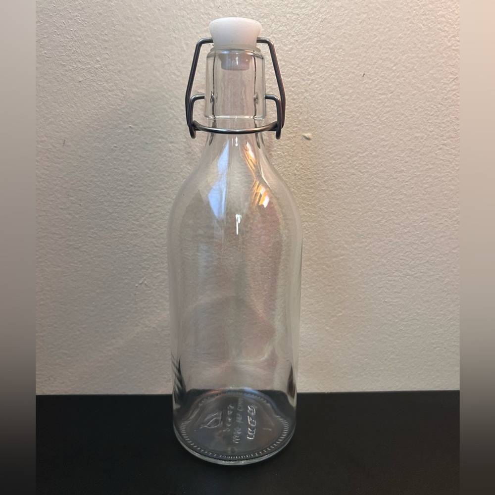 Ikea Korken Bottle Decanter Clear Glass Swing Lock Lid Metal & Silicone